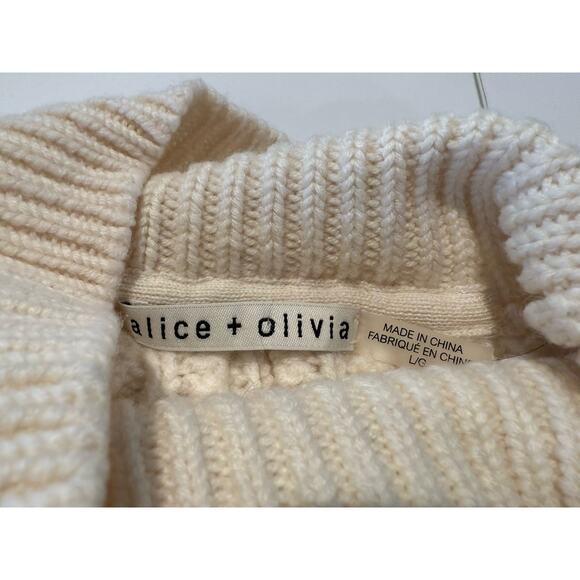 Alice + Olivia Womens Sz L Cream Kenny Oversized Cableknit Sweater Wool Chunky - Picture 3 of 7
